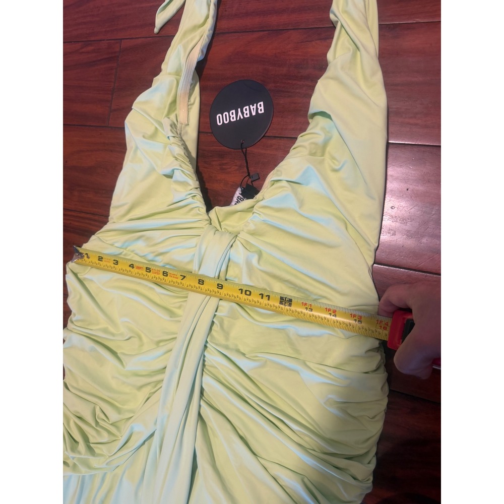 Babyboo Rosetta Maxi Dress Lime Green Ruched Halter Gown BBF4037-D XL - Picture 6 of 8
